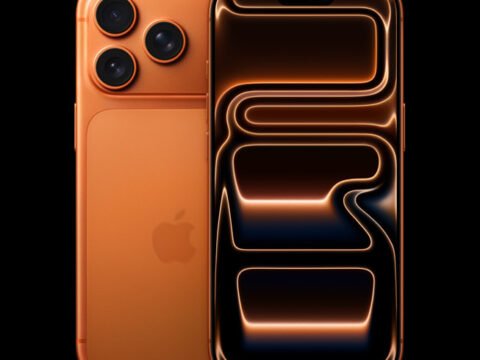 Apple iPhone 17 Pro in Cosmic Orange, front and back