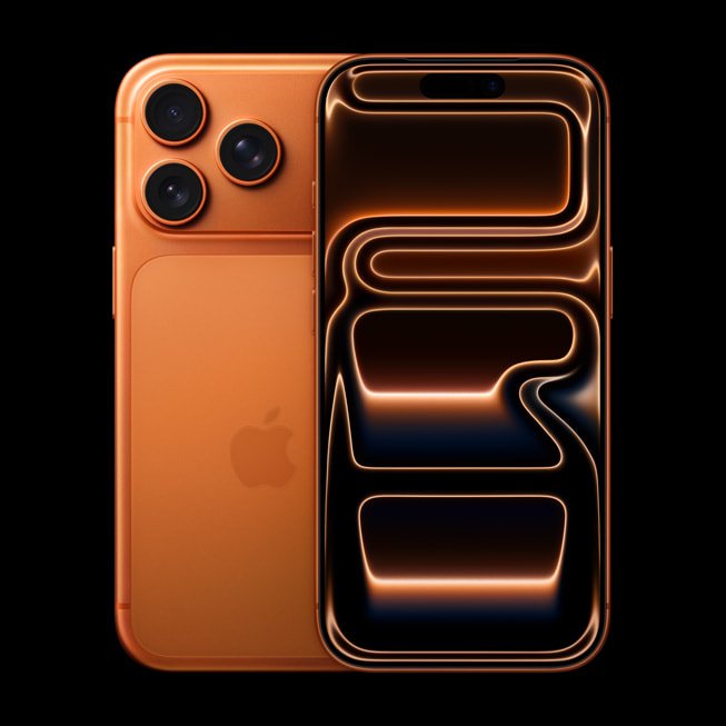 Apple iPhone 17 Pro in Cosmic Orange, front and back
