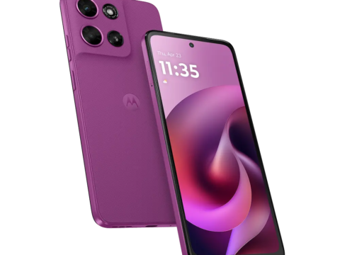 Motorola Moto G (2026) in Cattleya Orchid, official front and back product render