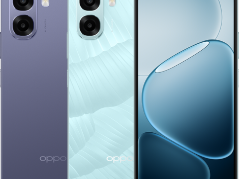 OPPO A6x 4G official Plum Purple and Ice Blue product renders with front display